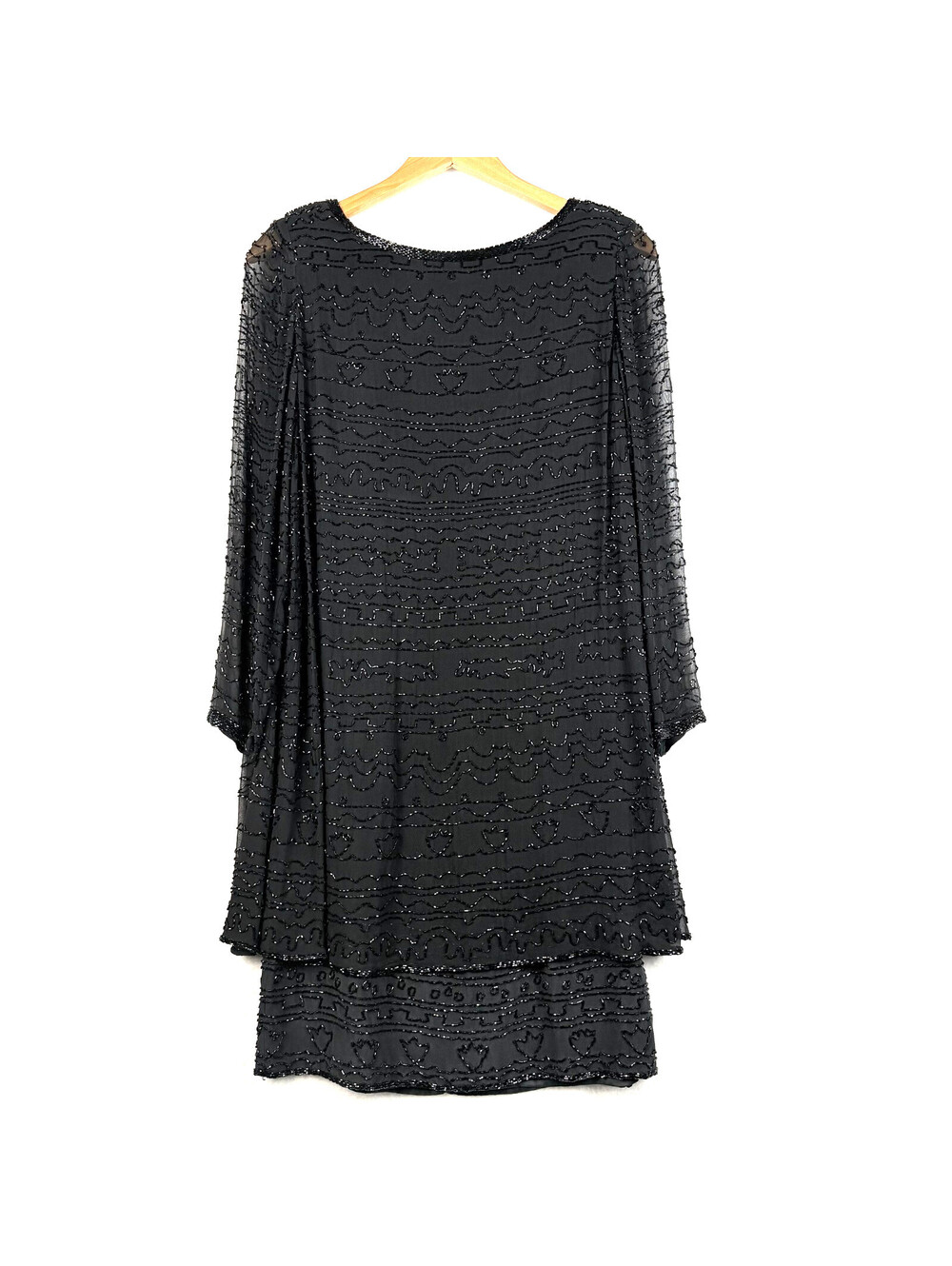 Blacktie Oleg Cassini Womens 10 Silk Black Beaded Formal Cocktail Sequin Dress